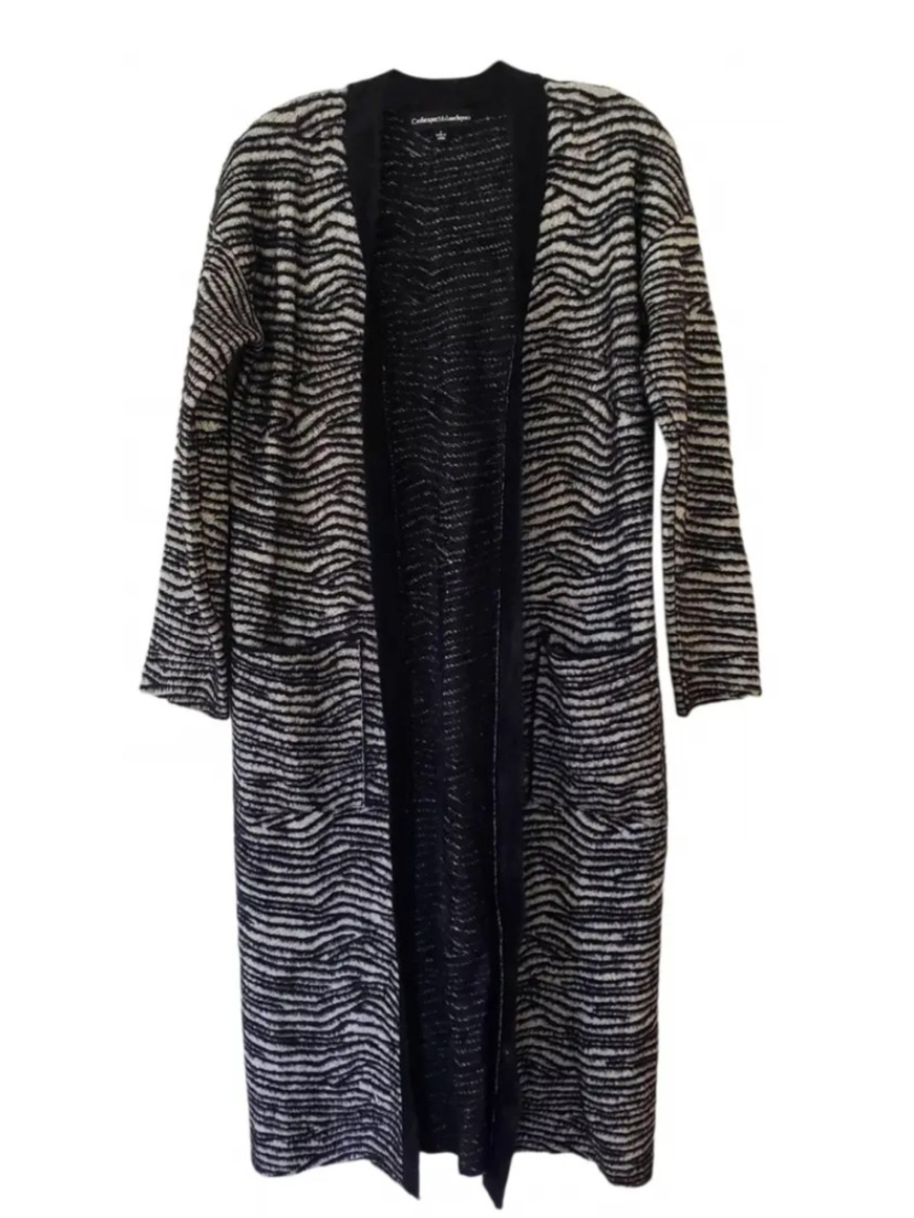 Catherine Malandrino Black and White Zebra-Striped Long Cardigan